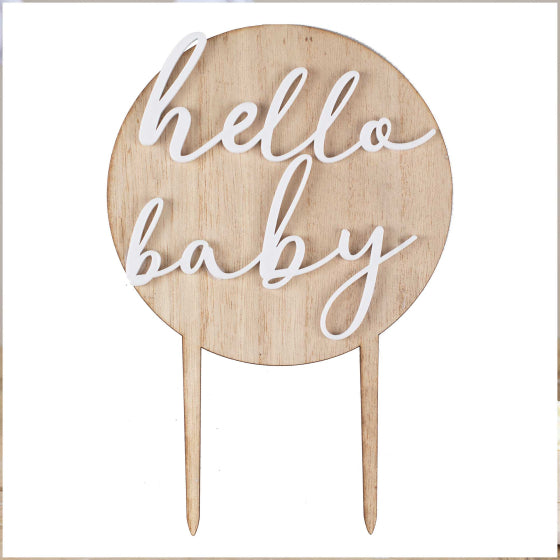 Hello Baby Wood Cake Topper