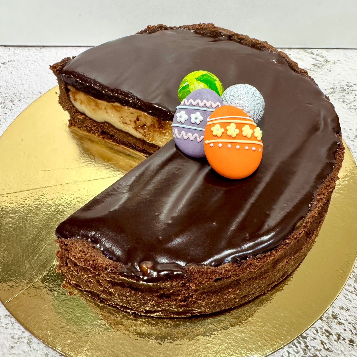 gluten-free dark chocolate and custard tart with dulce de leche by Bakealicious Sydney