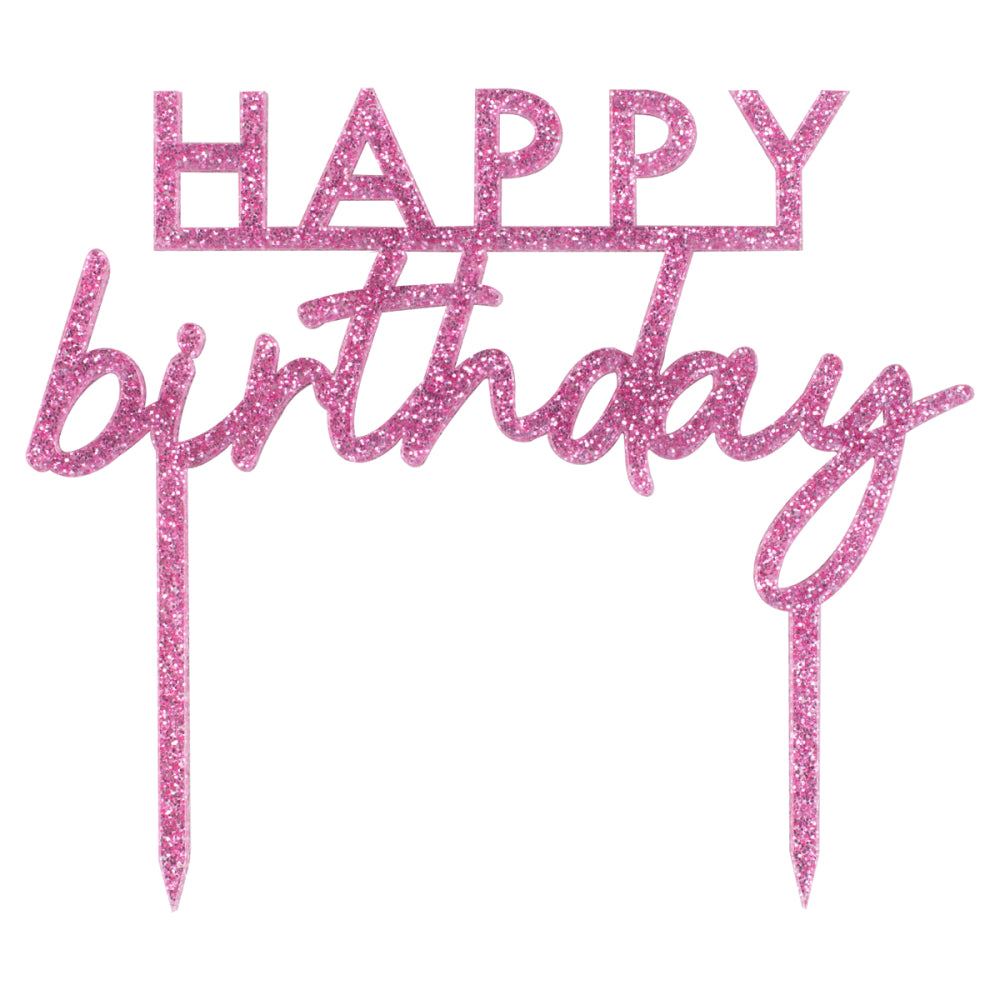 Pink Happy Birthday Acrylic Cake Topper